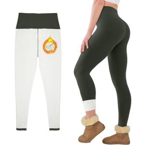 Fleece Lined Leggings for Women Buttery Soft High Waisted Tummy Control Winter Warm Legging Pants (Green, S)