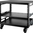 6U Open Frame Server Rack with Wheels Free Standing Network Server Rack for Servers & AV Gear Black