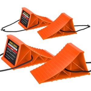 Wheel Chocks, 4 PACK Heavy Duty Wheel Chocks for Car with Rope for Easy Removal, Durable, Non-Slip, Hard Plastic Tire Stopper Blocks for RV, Camper, Trailer, Effective in Keeping Your Vehicle in Place (Orange)