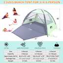 Happy Travel Beach Tent Sun Shelter for 6 Person, Portable UPF 50+ UV Protection Beach Shade Canopy for Family & Baby, Lightweight & Easy Setup Beach Cabana with 3 Ventilation Mesh Windows