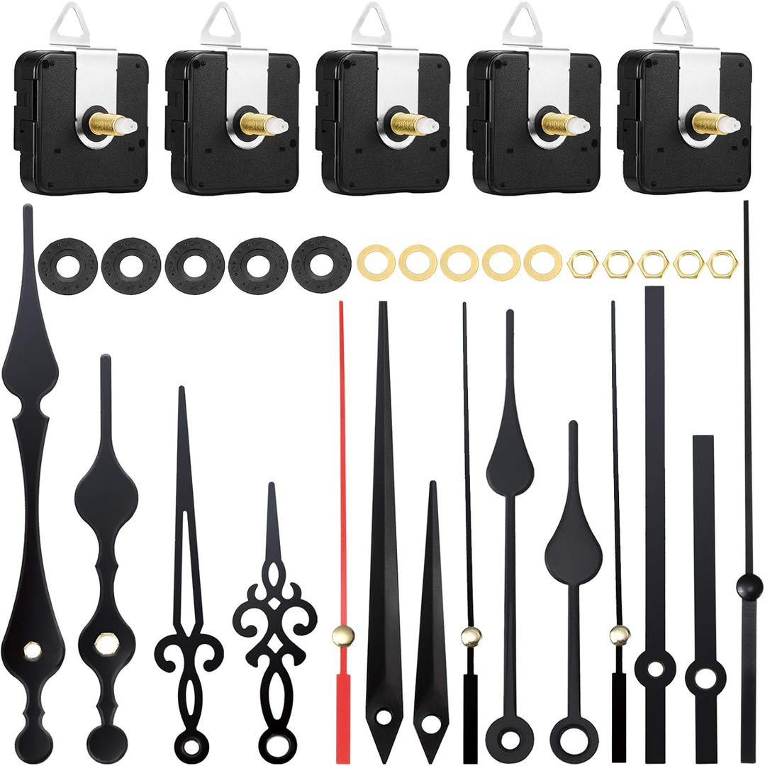 Hicarer 10 Pack Quartz Long Shaft Clock Mechanism Replacement Kit, 5 Pcs High Torque Wall Clock Movement Works Motors Parts with 5 Pairs Hands, Repair Parts Replacement DIY(20 mm/ 0.8 Inches)