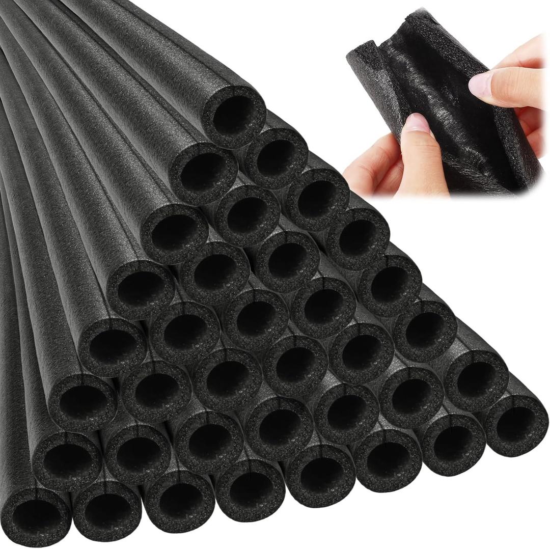 Amylove 24 Pcs 3.3 Feet Foam Pipe Insulation Foam Tube Insulating Water Pipe Pool Swim Noodles Pre Slit Heat Preservation Pipes Covers for Tubing Outdoor Winter Freeze Protection(Black, 1 Inch)