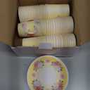 Zopeal 100 Pcs Disposable Tea Party Decorations 9 oz Floral Paper Cup with Handle and Saucer Set for Mother Day Wedding Birthday Spring Princess Blossom Party Baby Shower Supplies(Light Yellow)