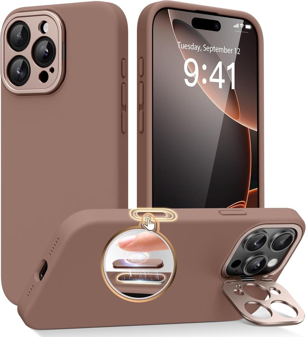 Magnetic for iPhone 16 Pro Max Case with Stand, Compatible with MagSafe, Silicone Upgraded [Camera Control Button] Shockproof Protective Phone Case for iPhone 16 Pro Max 6.7",Brown