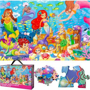 QUOKKA Giant Floor Puzzles for Kids Ages 4-6 - 2x3 Feet Extra-Thick 48 Pieces Toddler Puzzle Ages 3-5  Mermaid Educational Activity for Boys Girls  Premium Box with Sturdy Handle & Magnetic Closure