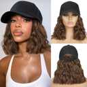 HANYUDIE Hat Wig for Women Wig Cap with Curly Hair Extensions Hat with Hair Wave Adjustable Baseball Cap Wigs (Chocolate brown)