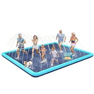 Bilibara 127" x 127" Giant Square Splash Pad for Dogs & Kids, Extra Large Non-Slip Sprinkler Pool, Shallow Water Play Mat for Family Backyard Water Fun, Teal