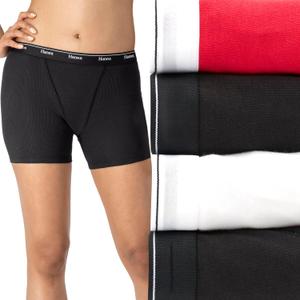 Hanes Originals Womens Mid-Thigh Boxer Brief Pack, Stretch Cotton Underwear, 4-Pack (L)