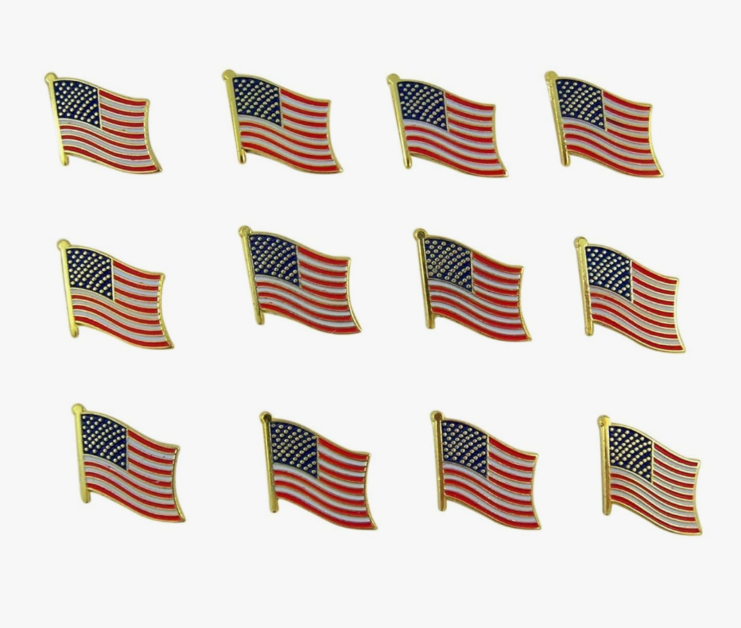 Patriotic Small Waving American Flag Enamel Lapel Pin, 1/2 Inch, Pack of 12