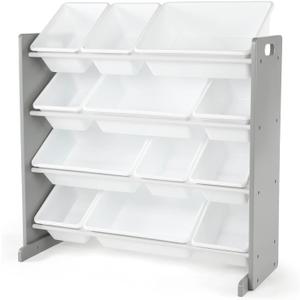 Humble Crew Toy Storage Organizer with 12 Removable Storage Bins for Kids Playroom, 4-Tier Toddler Toy Organization, Grey/White