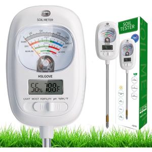 HSLGOVE Soil Test Kit, 7-in-One Soil Moisture Meter/Soil PH Meter/Fertility, Dual Screen Soil Tester w/Digital Soil Temp/Air Temp&Humidity for Plants Gardening,Lawn,Farm Indoor&Outdoor-Lvory White