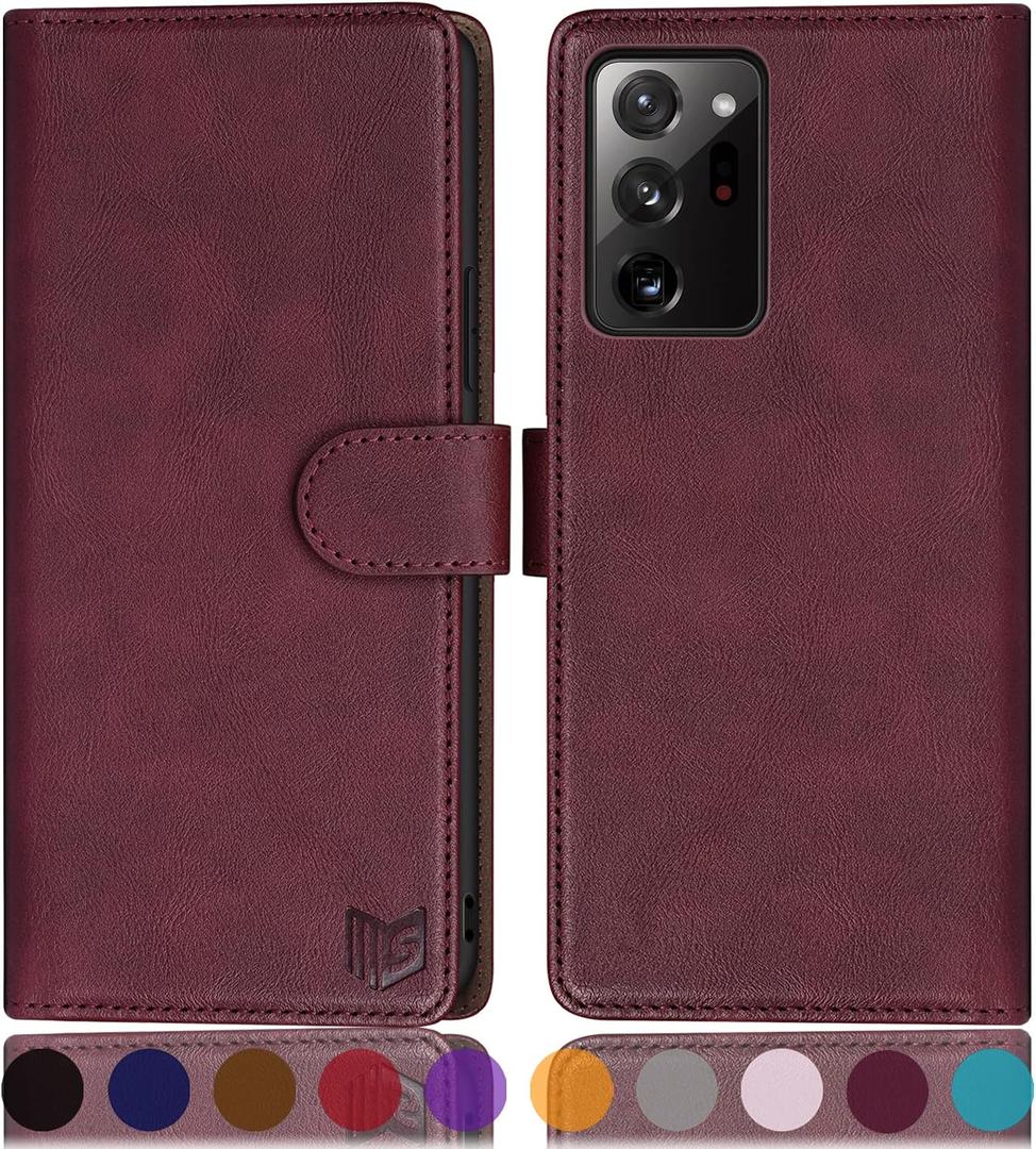 SUANPOT for Samsung Galaxy Note 20 Ultra 5G 6.9" with RFID Blocking Leather Wallet case Credit Card Holder, Flip Folio Book Phone case Cover Women Men for Samsung Note 20 Ultra case Wallet Wine Red