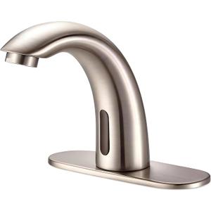 Touchless Bathroom Sink Faucet - Automatic Motion Sensor Restroom Toilet Faucet - Battery Operated for Commercial Lavatory, Brushed Nickel