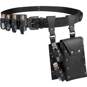 Medieval Alchemy Belt Waist Pack Combo with Multiple Potion Bottles, Viking Rivet Belt Side Pouch for Cosplay (Black) Medieval Alchemy Belt Waist Pack Combo with Multiple Potion Bottles, Viking Rivet Belt Side Pouch for Cosplay (Black)