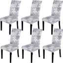 Muuyi Christmas Chair Covers Set of 6 Stretch Dining Room Chair Covers, Washable Protector Cover Seat Slipcover for Hotel, Dining Room, Ceremony, Banquet Wedding Party, Snowflake - 6Pack