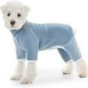 Dog Fleece Winter Coat, Fullbody Doggie Pajamas Onesie, Turtleneck Fleece Jacket for Small Dogs, Four-Legged Warm Clothes Hair Shedding Suit, Warm Puppy Christmas Jumpsuit (Large, Dark Blue)