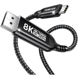 USB C to DisplayPort 1.4 Cable [8K@60Hz 4K@144Hz 2K@240Hz],Type C to DP 1.4 Cable 32.4 Gbps Braided, Compatible with Thunderbolt 3/4 MacBook Pro/Air, iPhone 15 Pro, iPad, Mac Mini, Galaxy,XPS (6.6FT)