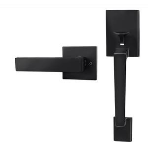 Front Door Handle Lockset for Entry Door in Matt Black Finish Without Deadbolt fit Smart Lock
