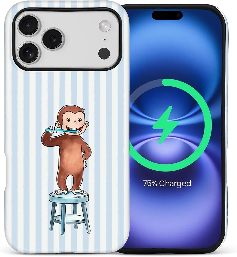 Case Compatible with iPhone 17 Pro Max,Compatible with MagSafe,Durable Shock Protection Phone Case for Girl Women Boy Men - Funny Monkey and Stripes