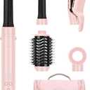 MaxAIR 2.0 Dual Voltage Hair Dryer Brush Travel 5-in-1 Hot Air Hair Styler with Auto Wrap Curlers, Air Straightener Adds Shine, Smooth, Curl & Volume for Salon Blowout, Ionic Frizz Control, Pink