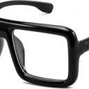 FEISEDY Square Oversized Blue Light Glasses Thick Fake Eyewear Frame for Women Men Nerd Glasses Costume Accessories B0241