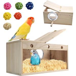 Large Parakeet Nesting Box for Cage,Transparent Bird Breeding Box Acrylic Parakeet Nest Natural Wood Bird Cage House for Parrot Cockatiel Budgies Canaries Lovebirds (L)