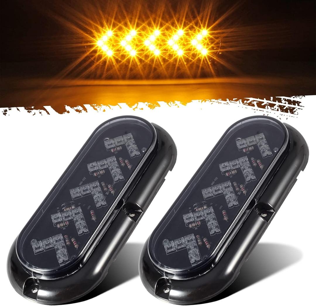 Partsam 2Pcs 6" Oval Arrow Turn Signal Lights Truck Trailer Amber 25LED Surface Mount Smoke Lens Waterproof Sealed Led Marker Clearance Lights Indicators Flange Mount 12V