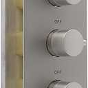 HOMEDEC Modern Solid Brass Concealed 4-Function Thermostatic Shower Diverter Mixer Valve Brushed Nickel, Can Run Simultaneously, Flows Can Be Controlled