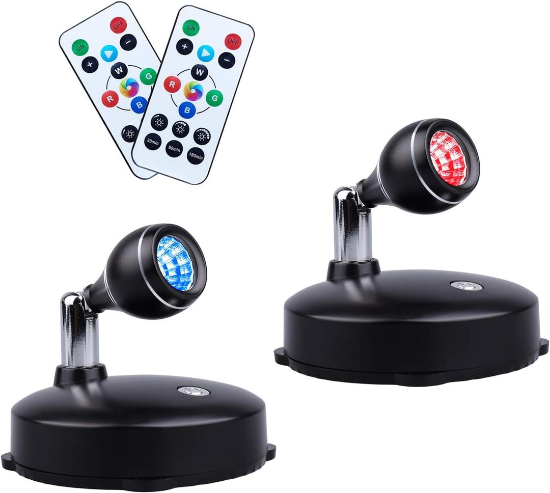 LEASTYLE Wireless Spotlight Indoor,Battery Operated Grow Light for Plants with Remote, LED Cordless Dimmable Picture Lights for Wall Paintings Artwork Display(2 Pack)