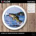 Taylor Jumping Fish Indoor Outdoor Dial Thermometer, Wireless Thermometer with Easy to Read Large Numbers for Patio, Pool, Garden or Garage, and Indoor Areas, 13.25-inch, Blue