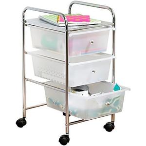 Honey-Can-Do 3-Drawer Plastic Storage Cart on Wheels,Silver