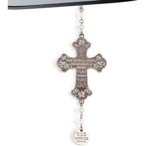 2 x Cross Car Mirror Hanging Christian Gifts for Men Women, Metal Daily Bible Verse Car Rearview Decor Accessories, Christ Ornament Religious Gift for Truck Driver