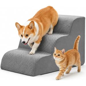 DUMOS Dog Stairs for Small Dogs and Cats, 3-Step Curved Pet Dog Steps, Grey
