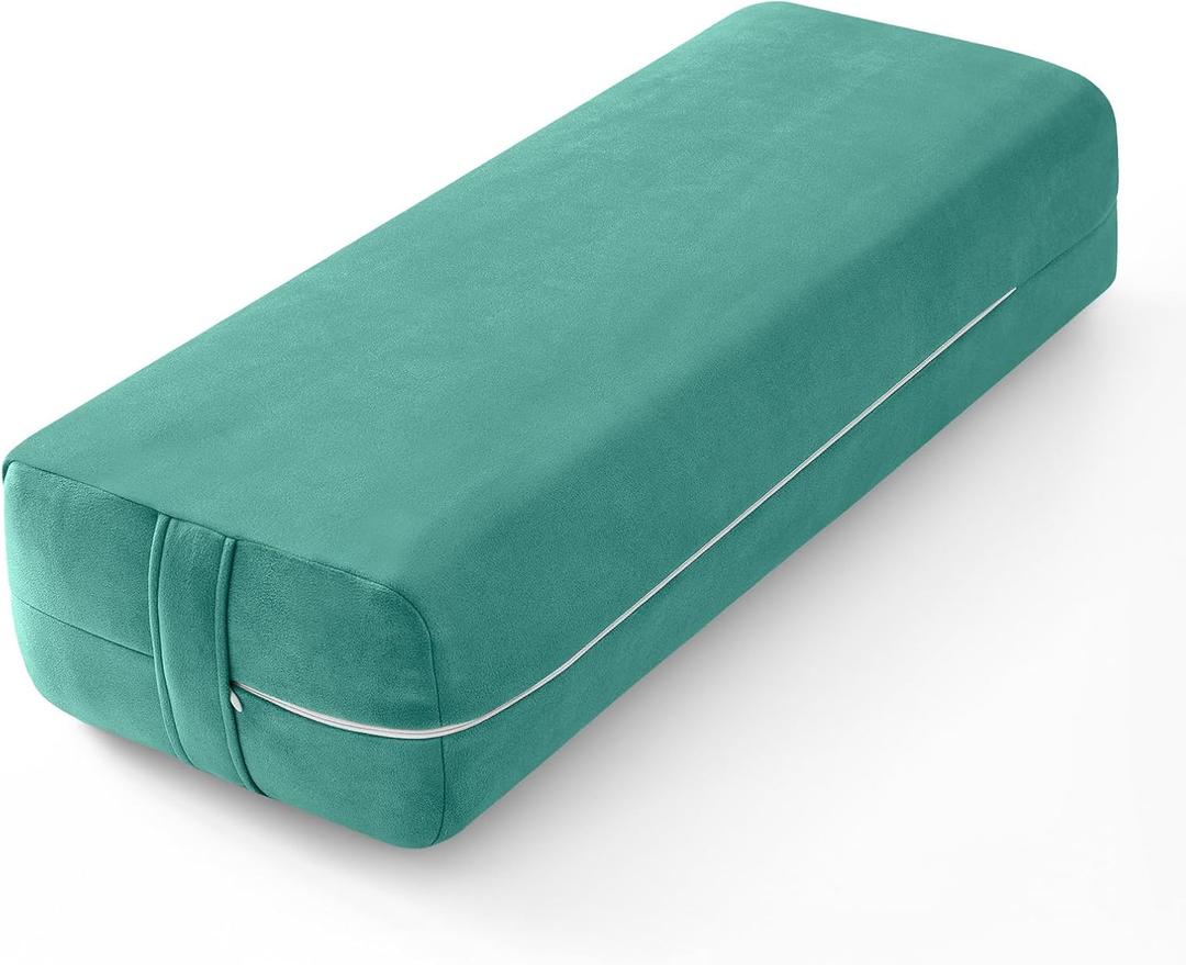 Wellsin Rectangular Yoga Bolster - Meditation Pillow with Washable Suede Cover, 27"X10" X5.5" (Green)
