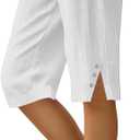Cotton Linen Capri Pants for Women Petite Bermuda Shorts Knee Length Drawstring Pants Summer Beach Long Shorts (White, M)
