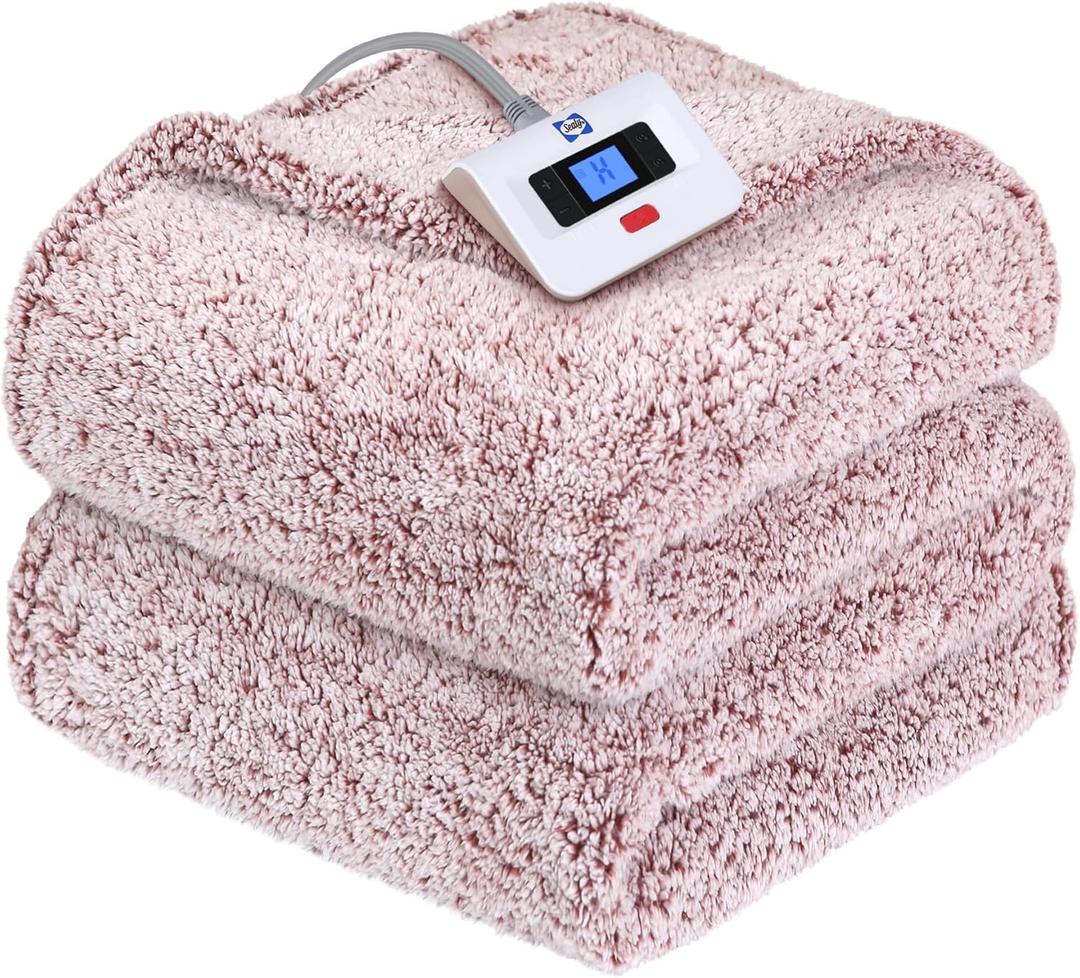 Sealy Electric Blanket Full Size, Soft Sherpa Heated Blanket Single Control with 10 Heating Levels & 1 to 12 Hours AutoOff Settings OverHeated Protection 80"x84" Machine Washable, Rust Red
