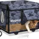 Heated Cat House for Outside, Waterproof Awning & Escape Door Heated Cat Houses for Indoor/Outdoor Cats in Winter, Elevated & Insulated Outdoor Cat Shelter for Feral Cat (Black Camo, 16.5"x12.6"x12.6")