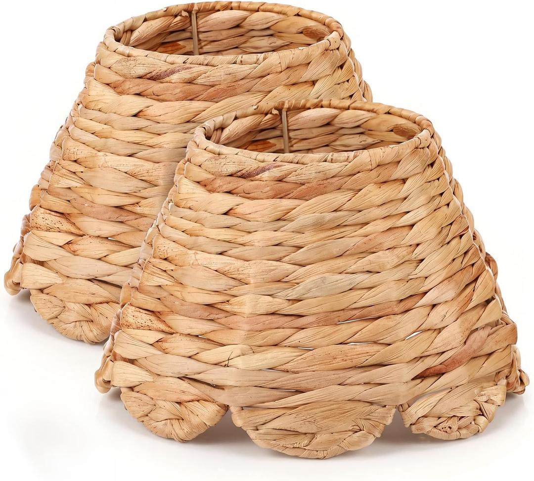 2 Pcs Rattan Lamp Shades Cover 5.5" Top x 10" Bottom x 6.6" High