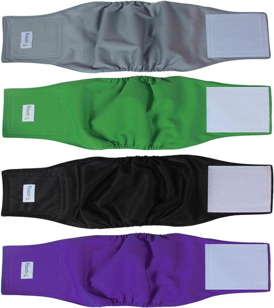 Teamoy Male Dog Belly Bands Washable 4-Pack, Reusable Dog Diapers Wraps for Incontinence & Marking (S,10"-13" Waist)