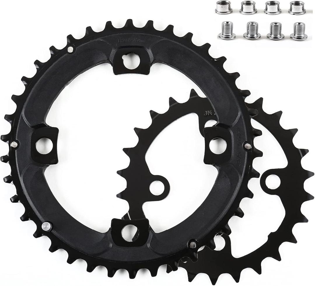 BUCKLOS 64/104 BCD Bike Chainring Set with Pin, Steel CNC Alloy Double/Triple MTB Chainring 22T 24T 26T 32T 38T 42T 44T 4 Bolts Mountain Bicycle Chainrings 8 9 10 Speed Compatible