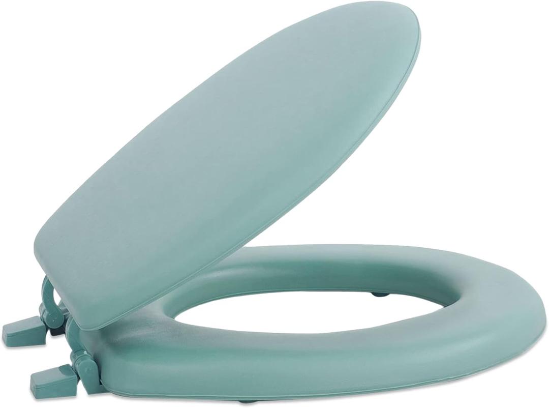 Soft Standard Vinyl Toilet Seat, Light Green - 17 Inch Soft Vinyl Cover with Comfort Foam Cushioning - Fits All Standard Size Fixtures - Easy to Install Fantasia by Achim Home Decor