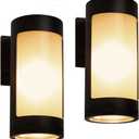 Cerdeco Black Outdoor Wall Lights,Cylinder Stainless Steel Porch Light with Frosted Glass,Modern Outdoor Wall Sconces,2 Pack