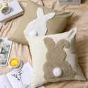 CroBlissful Tufting Easter Pillow Covers 18" x 18" Set of 2 Bunny Pillow Covers 3D Tufted Bunny Rabbit Throw Pillowcase Easter Decorative for Bedroom Sofa Home Decor(Beige,Linen)