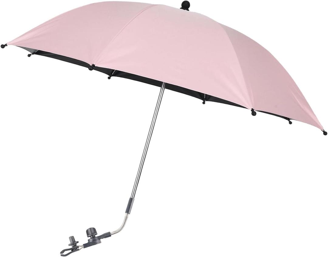 Baby Pram Umbrella with Adjustable Universal Clamp, Children Buggy Sun-Proof Parasol with Clip On UPF 50+ Great for Pushchair, Strollers (Pink)