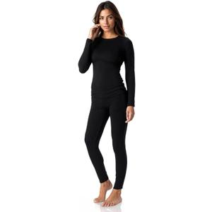 Thermajane Long Johns Thermal Underwear for Women Fleece Lined Base Layer Pajama Set Cold Weather (Small, Black)
