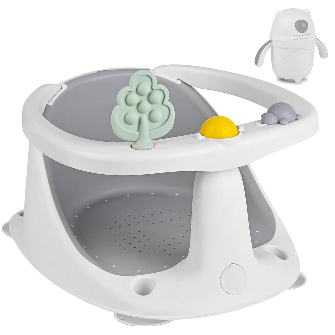 Baby Bath Seat for Babies 6 Months & Up - Bathtub Seats for Babies Sitting Up with Rinse Cup, Non-Slip, Comfortable, Infant Bath Essentials Gray (GREY)