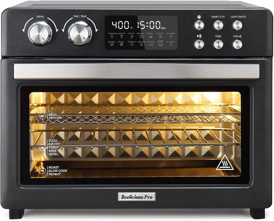 28QT Air Fryer Toaster Oven Combo, Large 12-in-1 Convection Countertop Oven with Next-Gen HeatWave Convection, 3-Layer Cooking, Rotisserie for Chicken, Fits 11" Pizza, Full Accessories, Sparkle Black, Extra Large