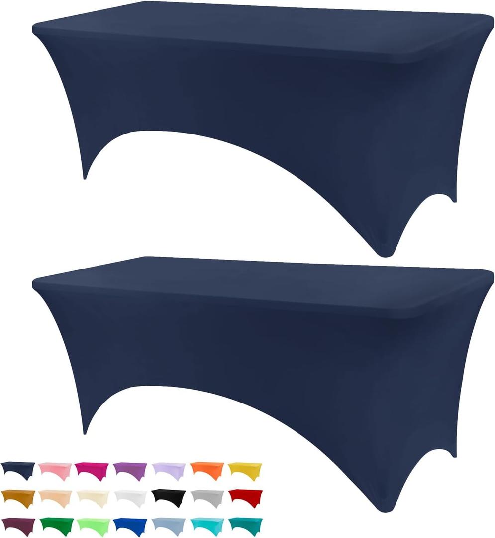 Table Covers for 6 Foot Tables, 2 Pack Navy Blue Washable and Wrinkle Resistant Stretch Tablecloths Rectangle 6ft for Events, Wedding, Banquets, Parties