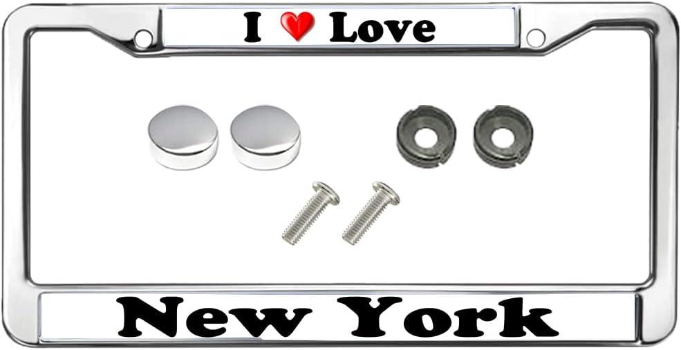 I Love New York General US CA Car License Plate Frame New York City Quotes Chrome License Plate Frame Metal New York Quotes Car Accessories License Plate Frame Girly