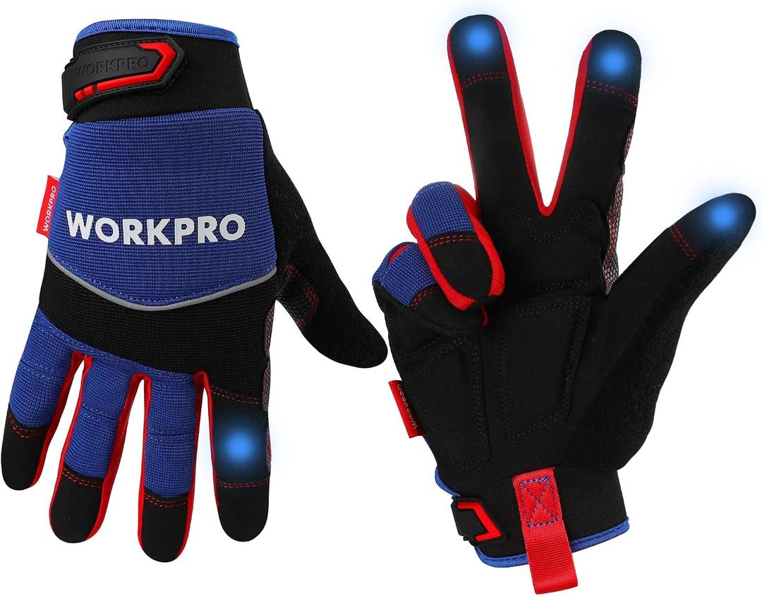 WORKPRO Safety Work Gloves, Mechanic Working Gloves for Men Women, Touch Screen, Terry Fabric, Non-Slip (XL, Blue Black)